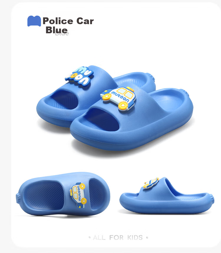 Mutong Kids Summer Slippers Boys Girls Cartoon Bathroom Indoor Soft Sole Lightweight Trendy Slippers Police Car Blue Size 26 220 18
