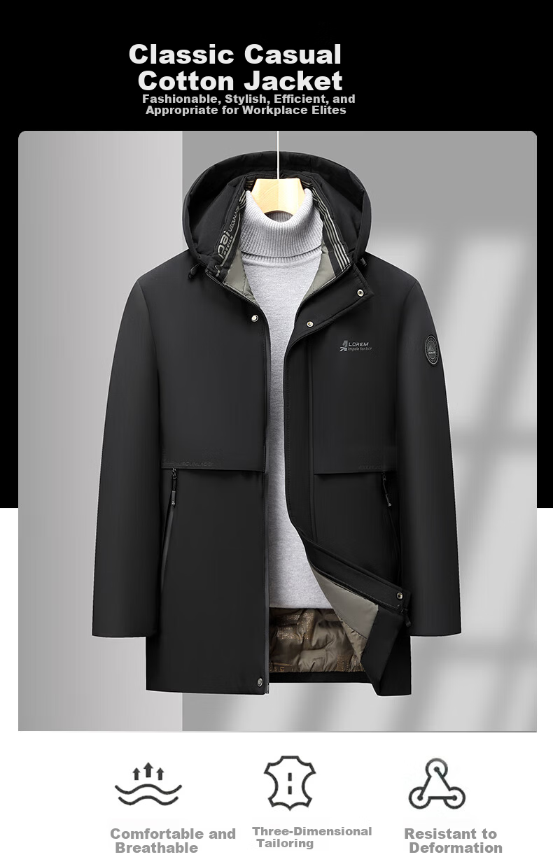 TUCANO Men's Winter Cotton Padded Jacket, Fleece Lined Thickened Coat, Men's Cold-Resistant Warm Business Casual Hooded Outerwear 2