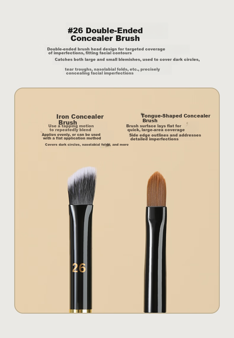 MSQ Piano Master No.26 Double-Ended Concealer Brush for Tear Trough, Spots, and Acne Marks Flat Head Makeup Brush 2
