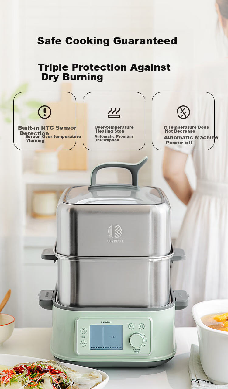 Buydeem G76 Electric Steamer Multi-Functional Large Capacity Stainless Steel Stew Pot No Coating Home Use Small Goose Yellow Single Pot 8