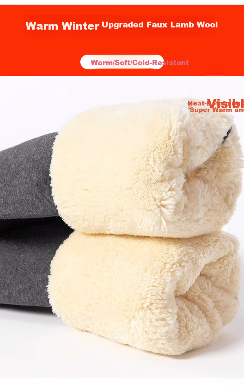 Langsha Women's Thick Fleece Lined Leggings Autumn Winter High Waist Slim Fit Plus Size Black Lamb Wool Cotton Pants 2