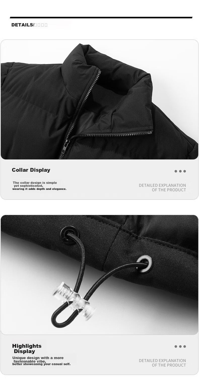 Warrior Men's Cotton Padded Jacket Autumn Winter Hooded Solid Thick Warm Outdoor Cold-Resistant Trendy Puffer Coat 16