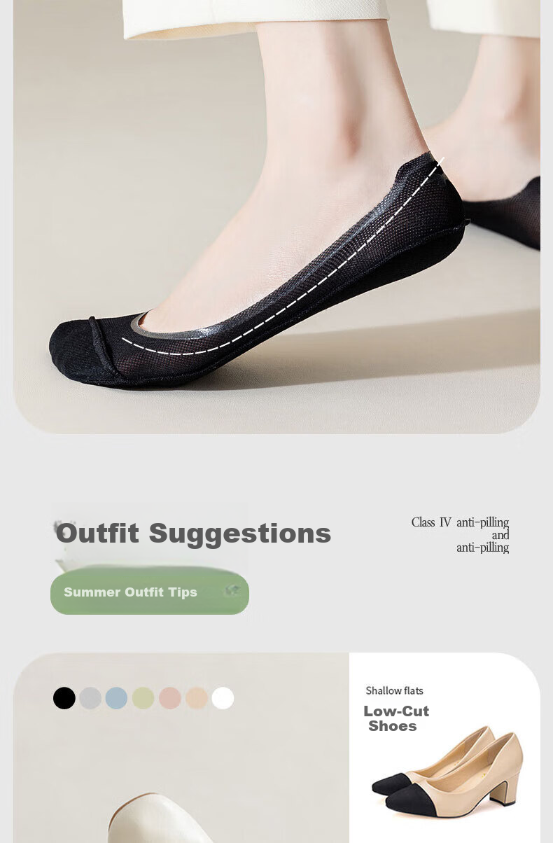 Cotton Full Women's Summer Thin Ice Silk No-Show Boat Socks Non-Slip Low Cut Mesh Invisible Socks 6 Pairs 4