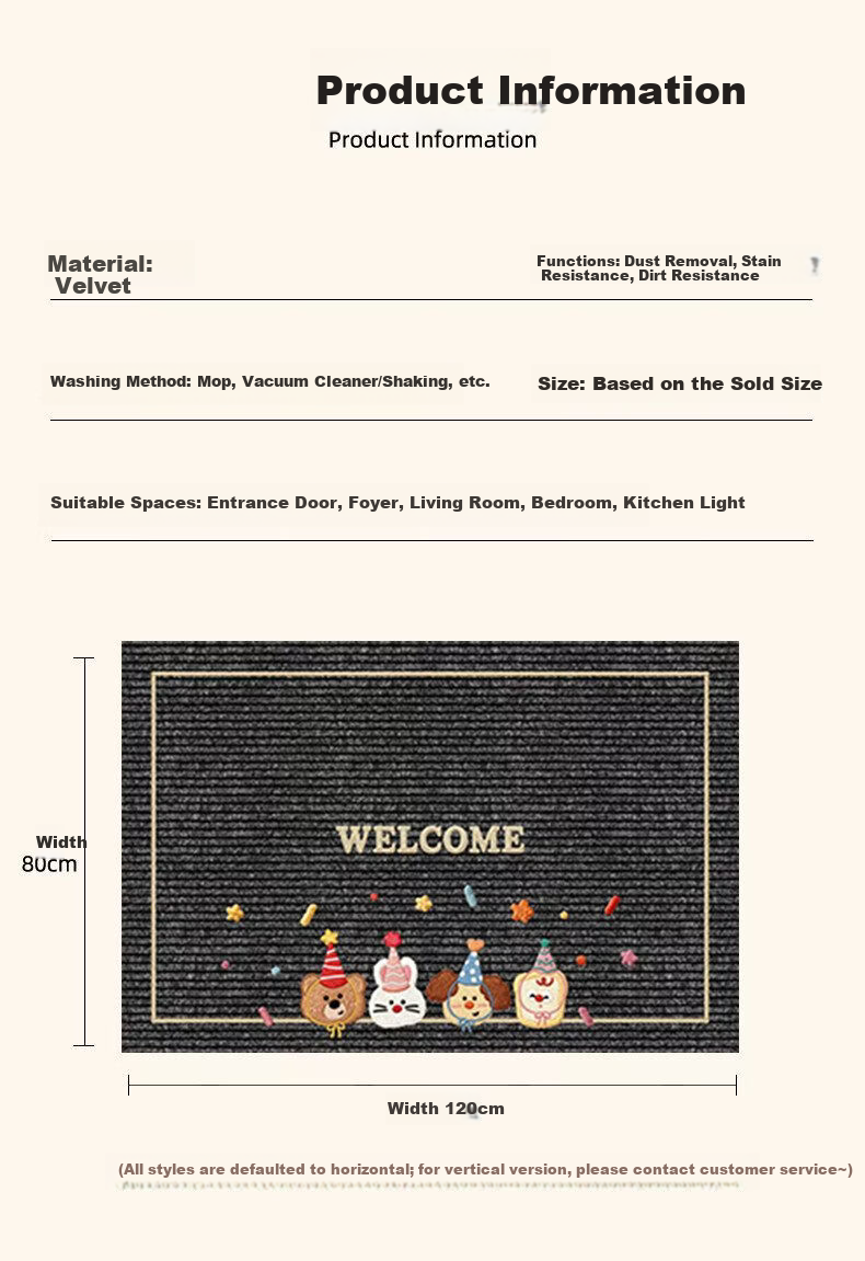 Bahainiao Cartoon Doormat for Horse Year, Cuttable, Dirt-Resistant, Entrance Hall Outdoor Foot Mat, Non-Slip, Mud-Scraping Door Mat 13