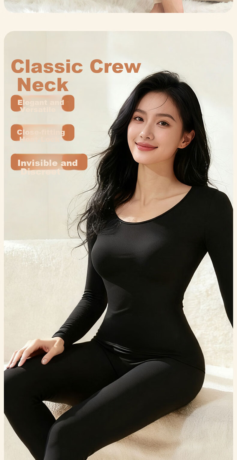 GUJIN Autumn Winter Thermal Underwear Women 100% Cotton Mid-High Neck Seamless Anti-Static Base Layer Set (Top and Bottom) 7