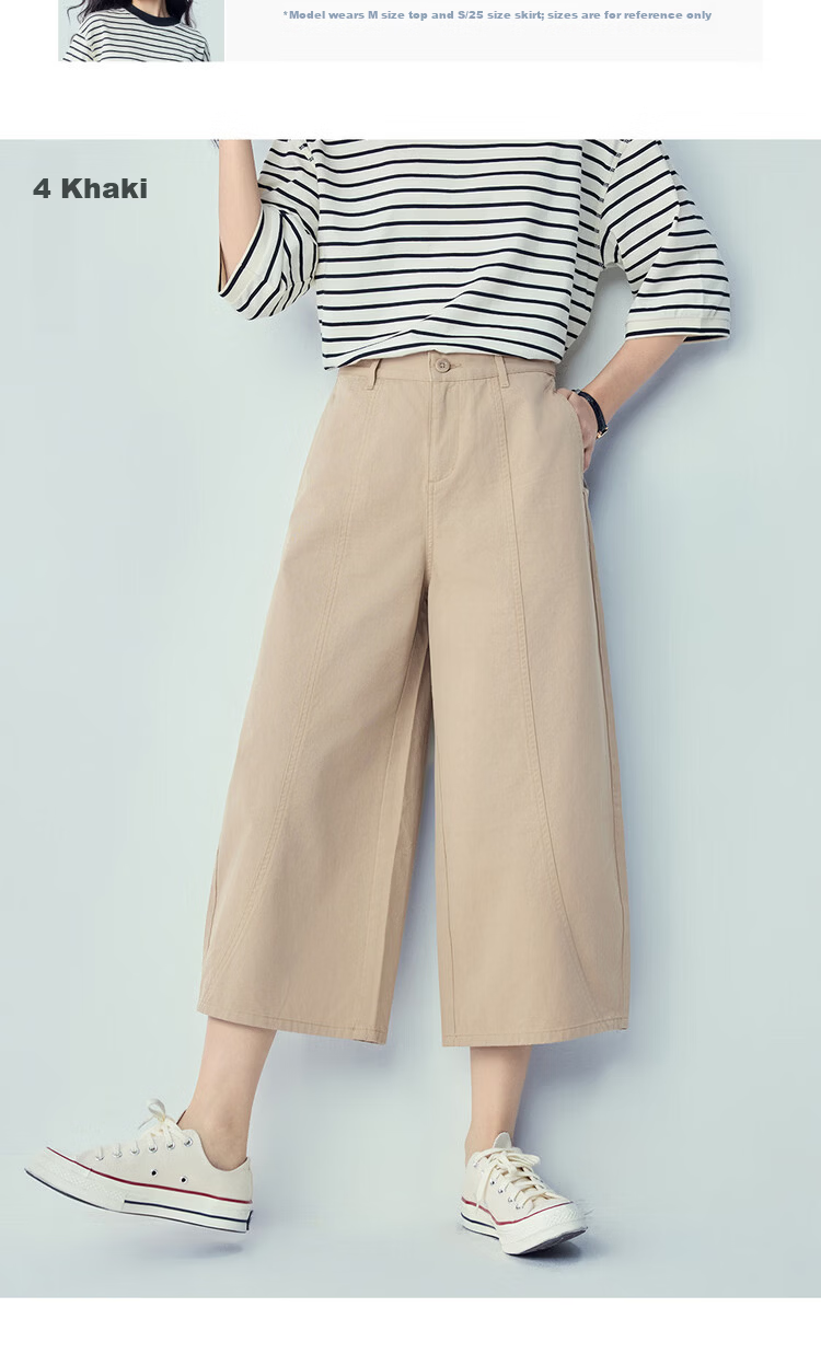 Giordano Women's 2026 Summer Pure Cotton Distressed Seven-Point Wide-Leg Mid-Waist Casual Pants 13426309 11