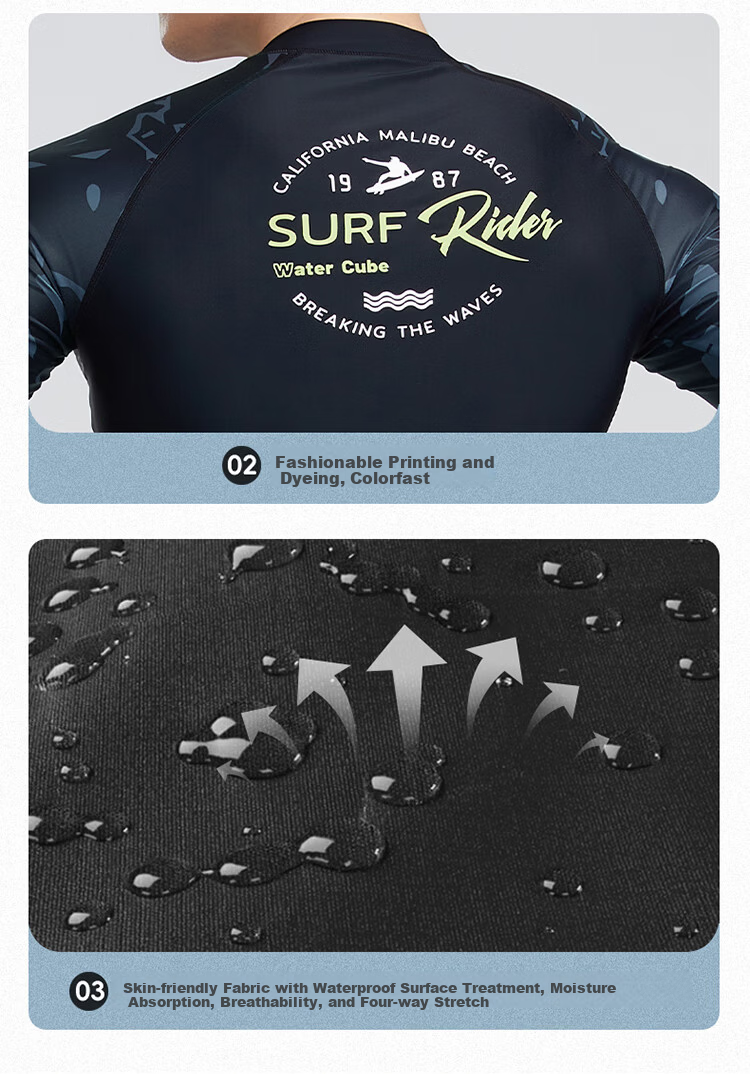 Water Cube Men's Swimwear Sports Fitness Sun Protection Quick-Dry Swimming Shirt Jellyfish Long Sleeve Diving Surfing Suit Black L 5