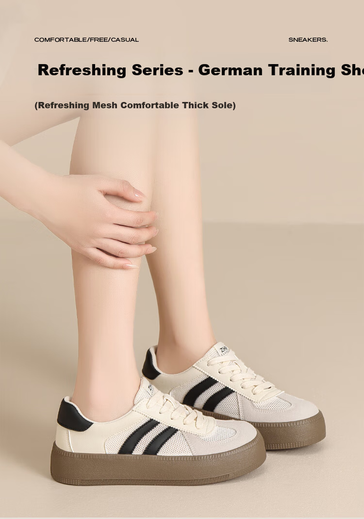 ZHR Women's Summer Training Shoes Mesh Breathable Classic Colorblock Thick Sole Sports Sneakers KS63FE Beige Black Size 38 1