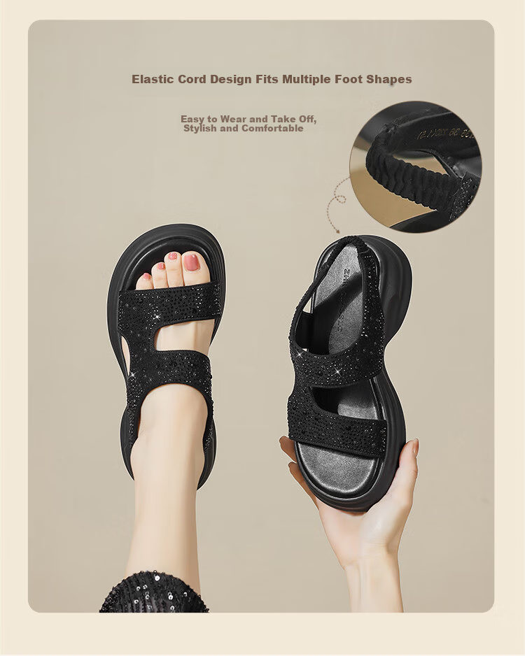 ZHR Women's Thick Sole Casual Sporty Sandals Summer Outdoor Height Increasing 2026 New KY36 Black Size 37 5