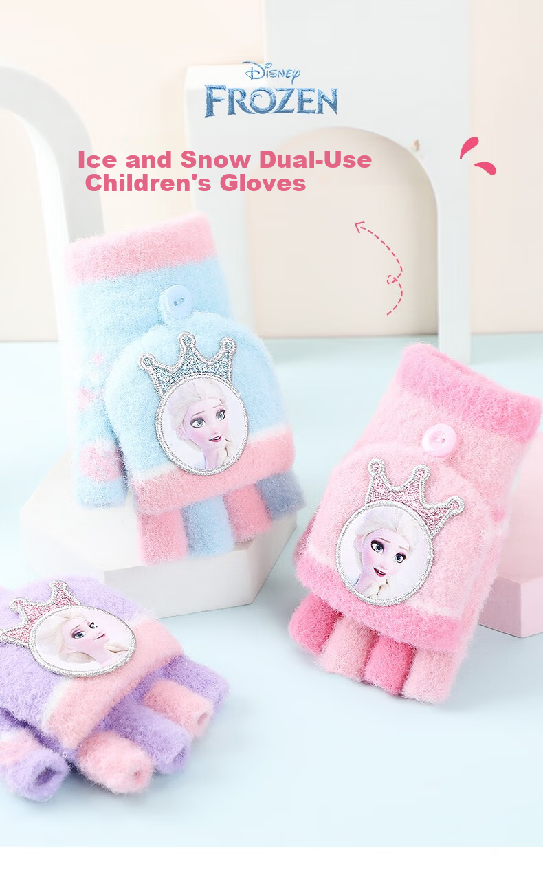 Disney Frozen Kids Winter Gloves Girls Fleece Lined Five-Finger Warm Gloves 1