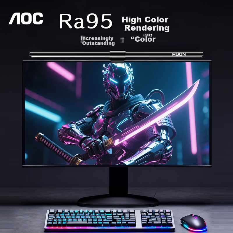 AOC Screen Hanging Lamp Computer Monitor Eye Protection Screen Hanging Lamp Asymmetric Light Source Memory Function Three-Color Temperature Screen Lamp ALB400B
