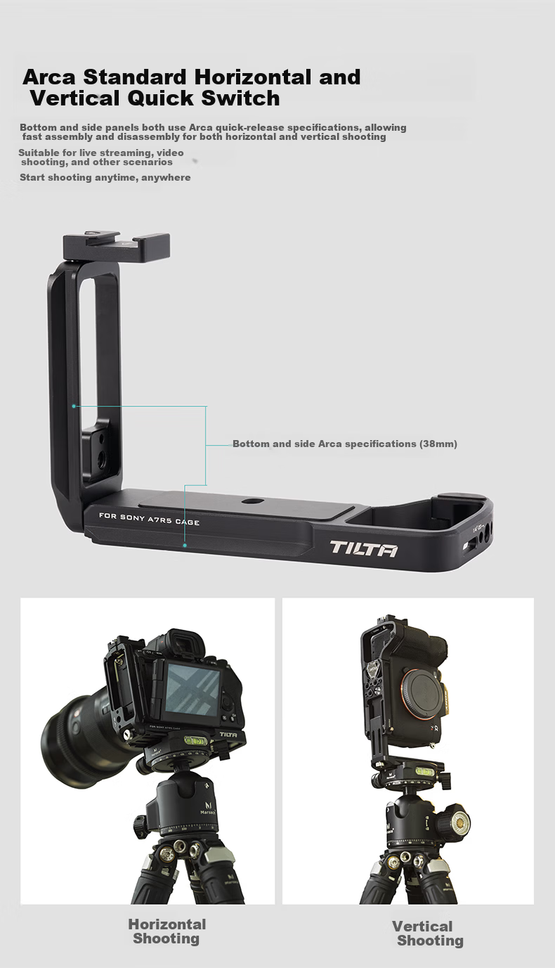 TILTA Iron Head L-Shaped Vertical Quick Release Plate for Sony A7R5/A7M4/A7S3 Camera Stabilizer Live Streaming Accessory L-Shaped Vertical Plate - Titanium Gray 3