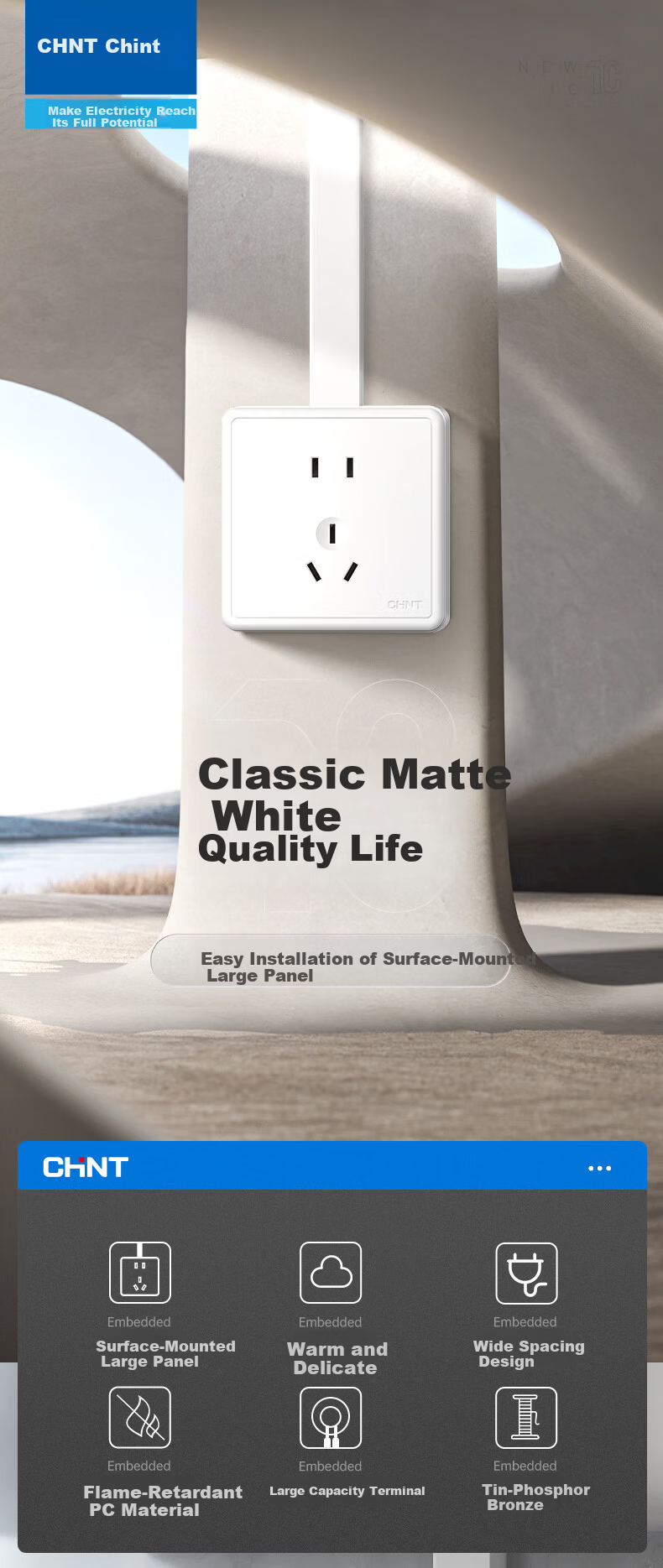 CHNT Surface Mounted Switch Socket Panel 1C Series Single Pole Single Control Three Hole 16A 2