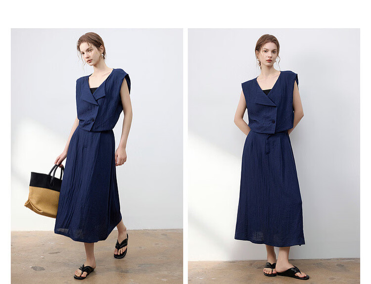 Demana Elegant Workplace Summer Fake Two-Piece Irregular Half-Placket Sleeveless Waist-Slimming Mid-Length Dress for Women 10