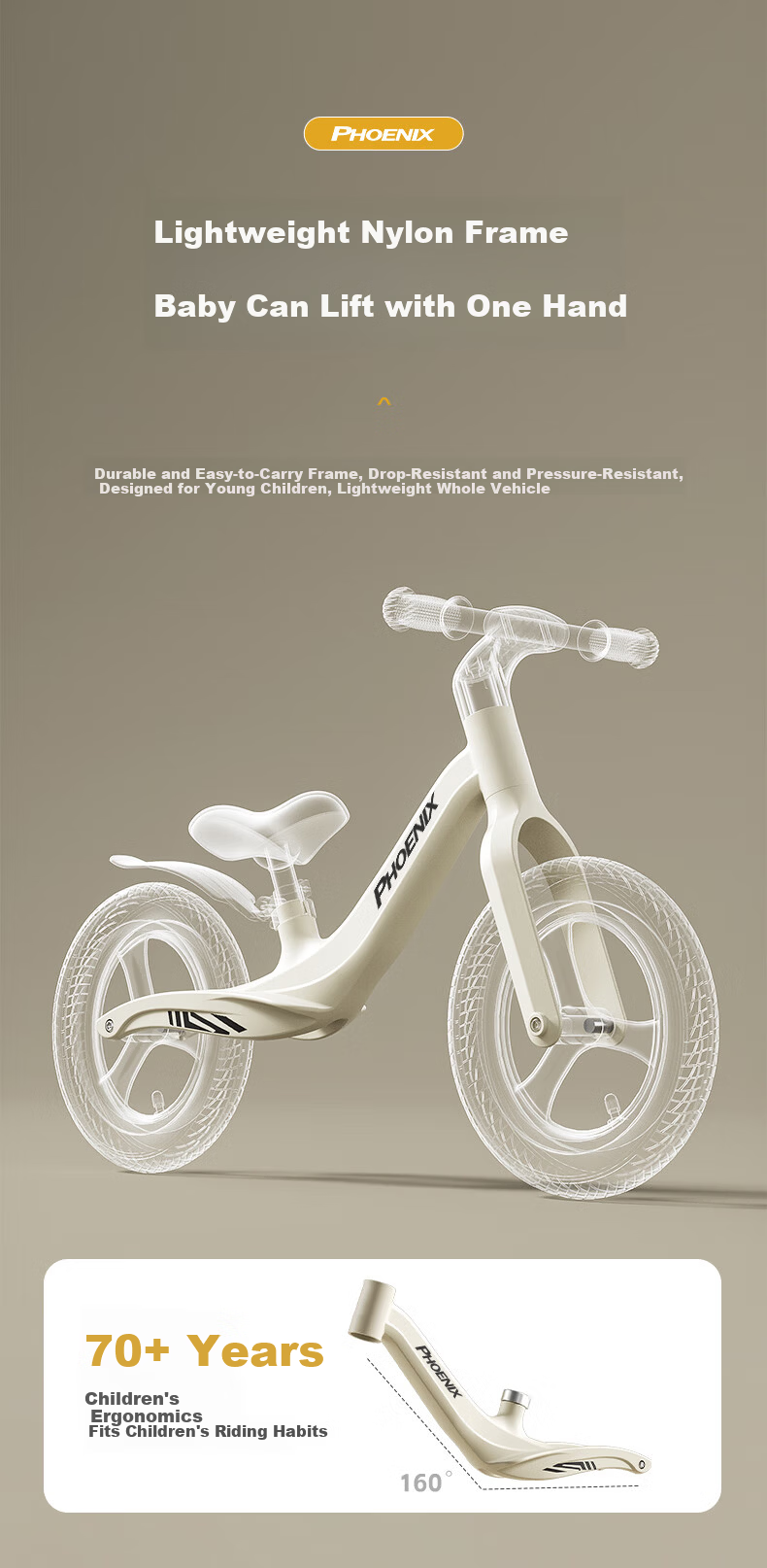 Phoenix Children's Balance Bike with Shock Absorption, for Ages 2-3 Kids' Scooter, 14-Inch Gift 3