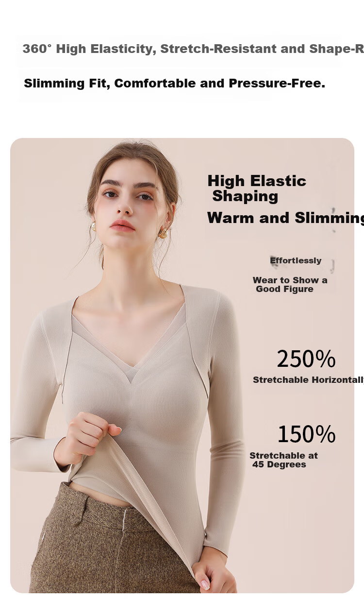 MiiOW Mulberry Silk Down Thermal Underwear for Women Autumn Top with Chest Pad Lace Base Layer Skin Color XL 9