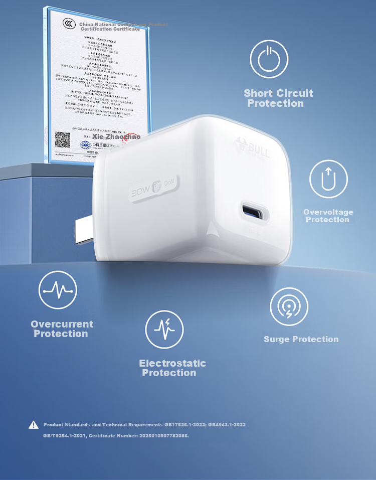 BULL [Ice-Cool Temperature Control Technology] 30W Ice Cube Apple Charger, Gallium Nitride Type-C Fast Charging Head 20Wpd, Suitable for Full Self-Stop Plug-I 9