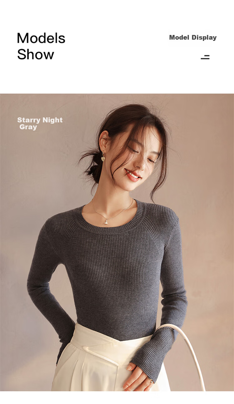 MiiOW Women's Knitted Slim Fit Crew Neck Base Layer Sweater Autumn Winter 2025 New Wool Blend Warm Pullover Top 9