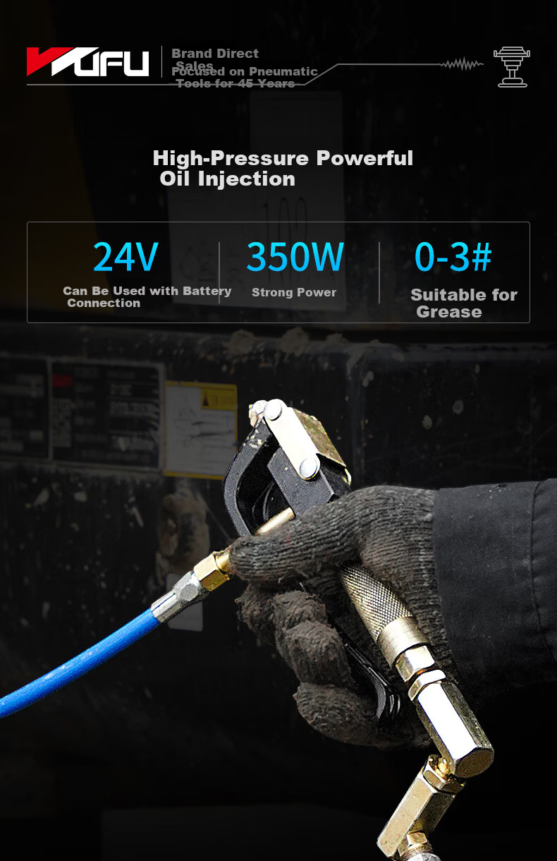 Wufu 24V Electric Grease Gun FJ-1200 Submersible Excavator Dedicated Automatic High-Pressure Injector 4