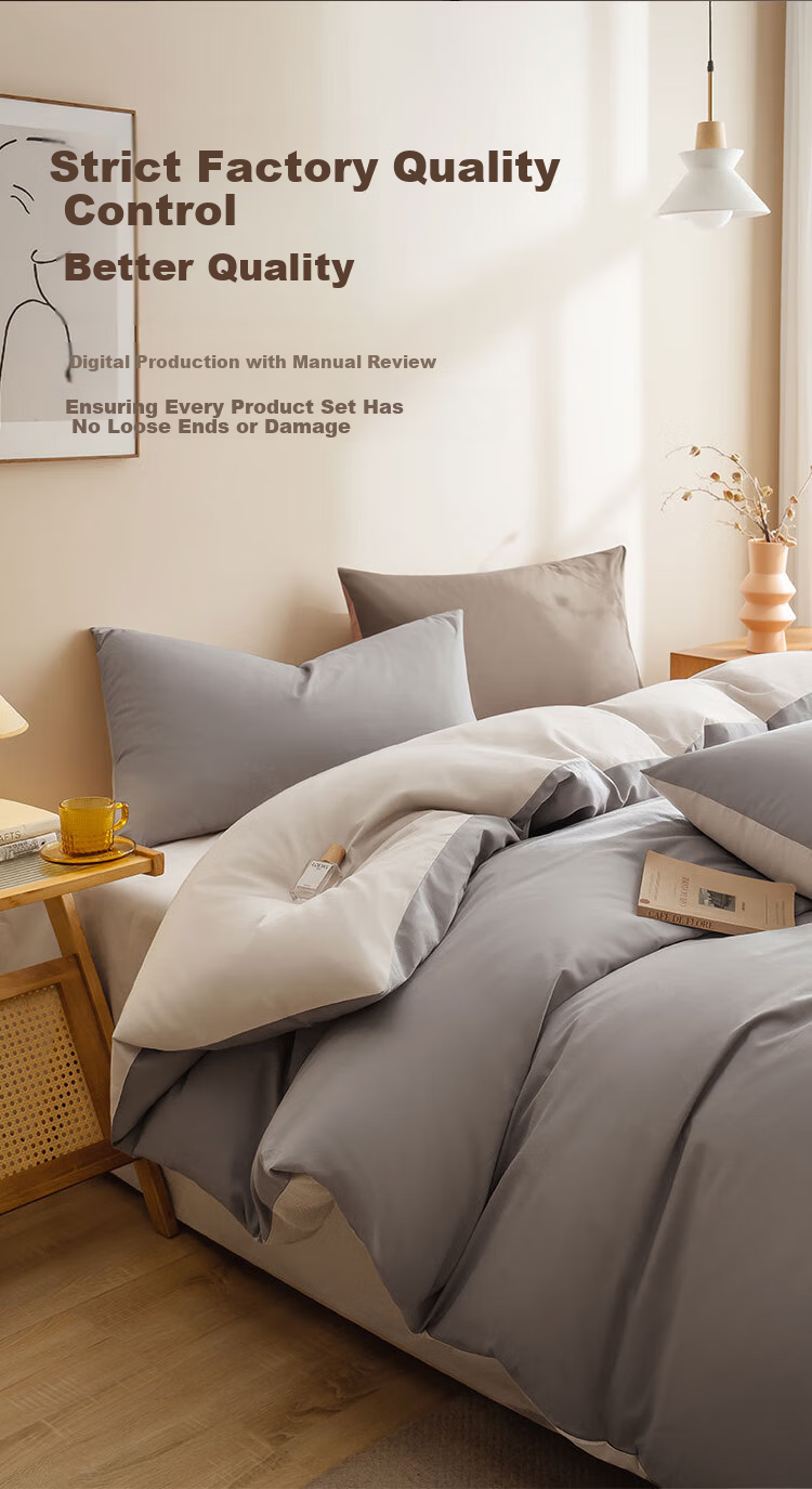 JD Jingzao 100% Cotton Four-Piece Bedding Set Antibacterial All-Cotton Bed Sheet and Duvet Cover 220x240cm for 1.8/2.0m Bed Gray 8