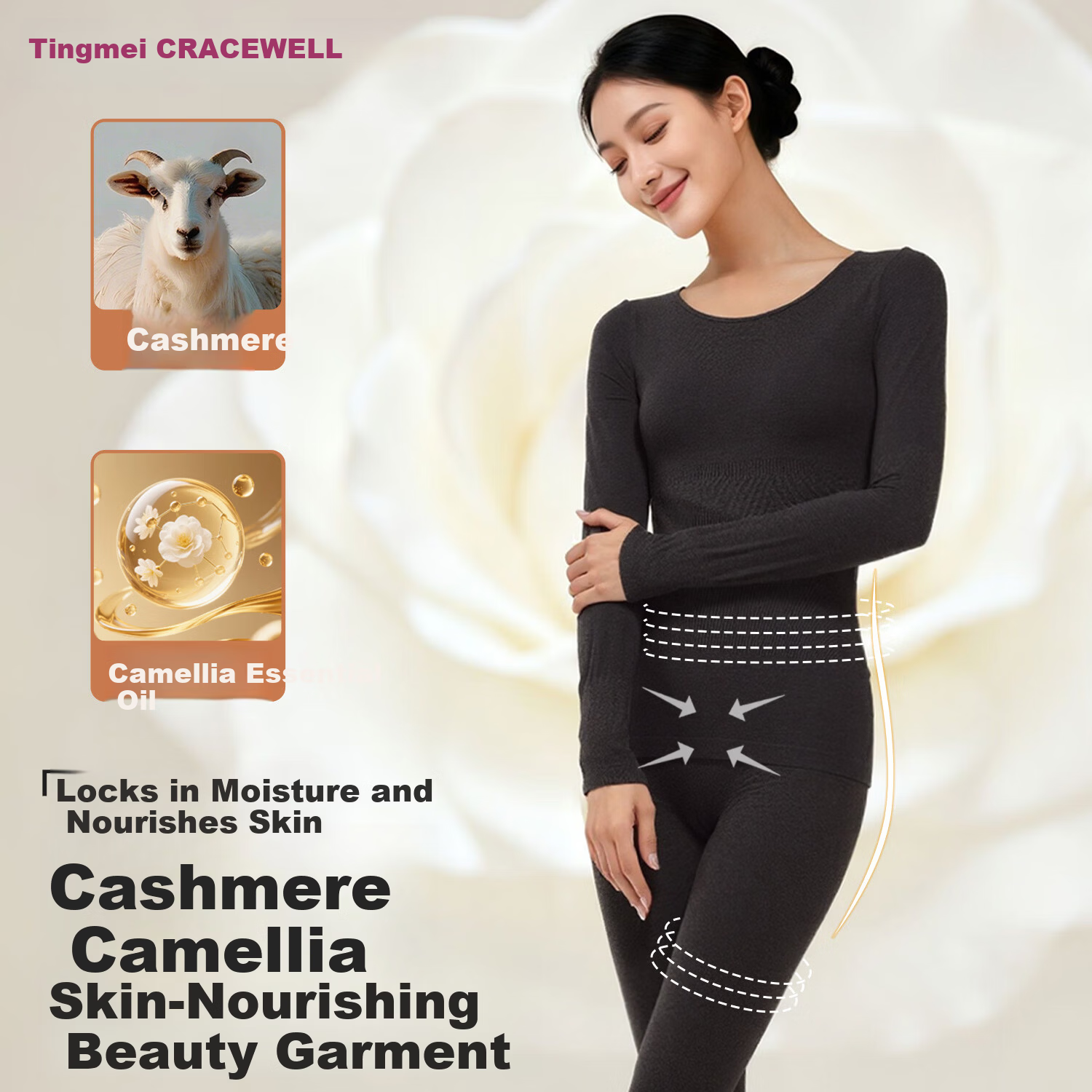 GRACEWELL Women's Thermal Underwear Set, Slim Fit Stretch Cashmere Base Layer, Autumn and Winter Body Shaping Long Johns