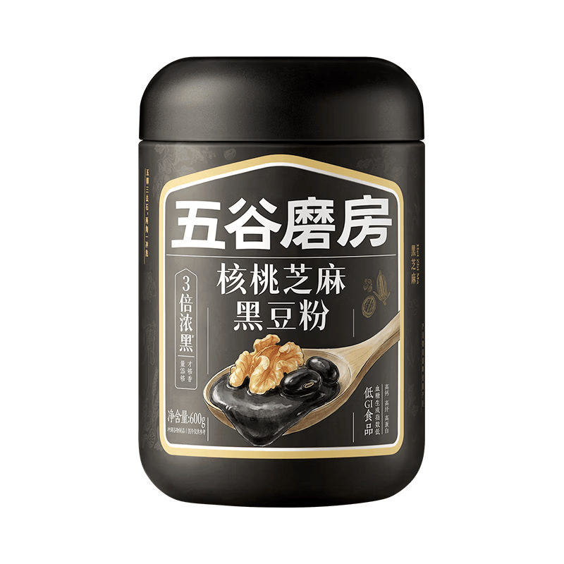 五谷磨房黑芝麻糊低GI核桃芝麻黑豆粉早餐代餐粉黑芝麻五黑粉600g
