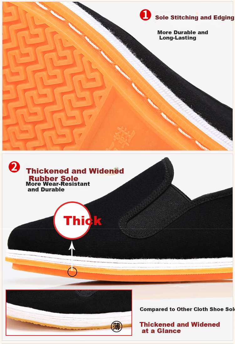 BUS HEYUAN Traditional Beijing Cloth Shoes for Men with Thousand-Layer Sole, Casual Elderly Shoes, Slip-On Loafers for Middle-Aged And Elderly Men, Size 43, Black Cowhide Sole, Model 73X-9202 3