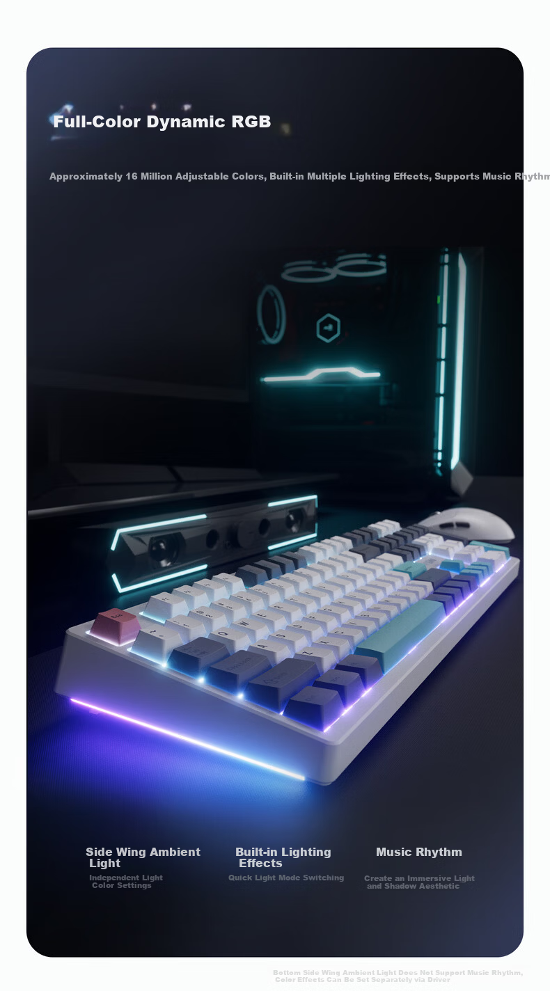 VGN V108 Custom Mechanical Keyboard Wireless Tri-Mode Bluetooth Gaming Office Silent V108 Polar Fox Switch Shijian Cloud Tri-Mode 11