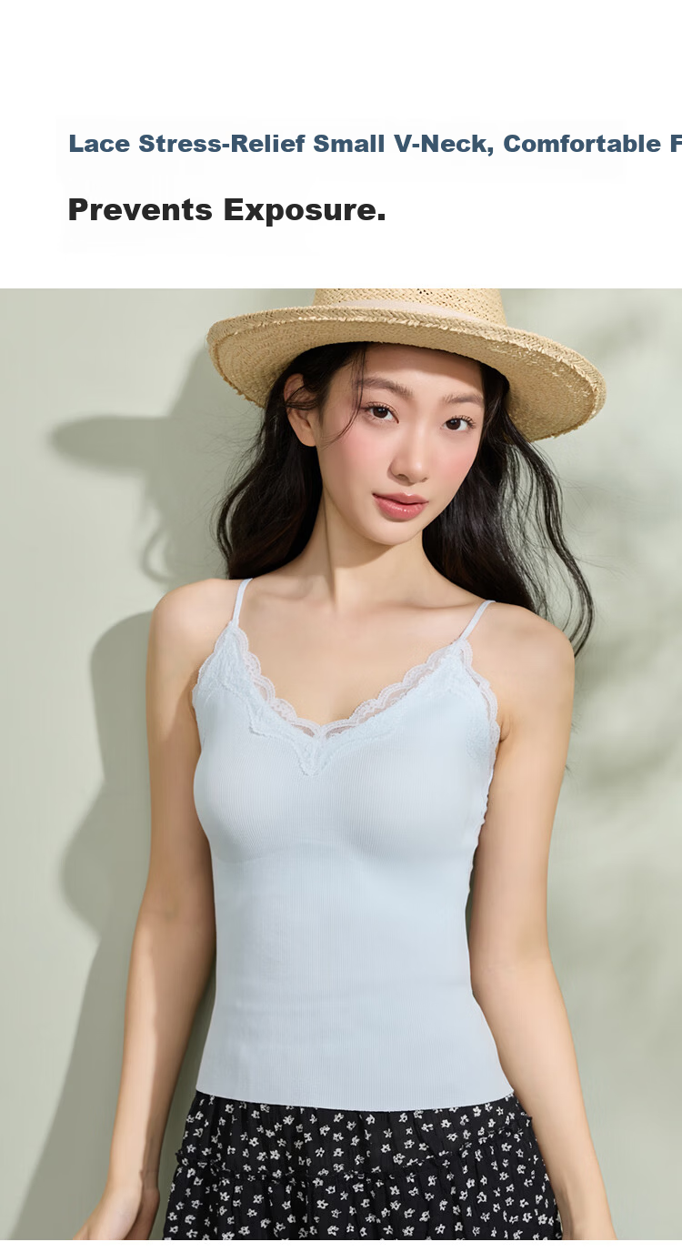 Miiow [Liu Yifei Same Style] Women's Lace Thin Camisole with Chest Pad Sleeveless Tank Top Innerwear 9