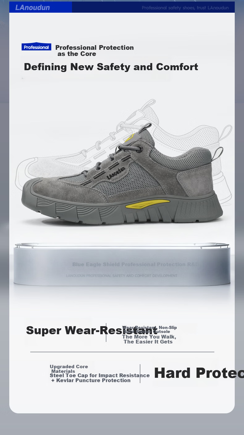 BlueOwl Shield Men's Summer Breathable Lightweight Anti-Smash Steel Toe Anti-Puncture Comfortable Non-Slip Work Shoes D0266FN-1 Size 38 3
