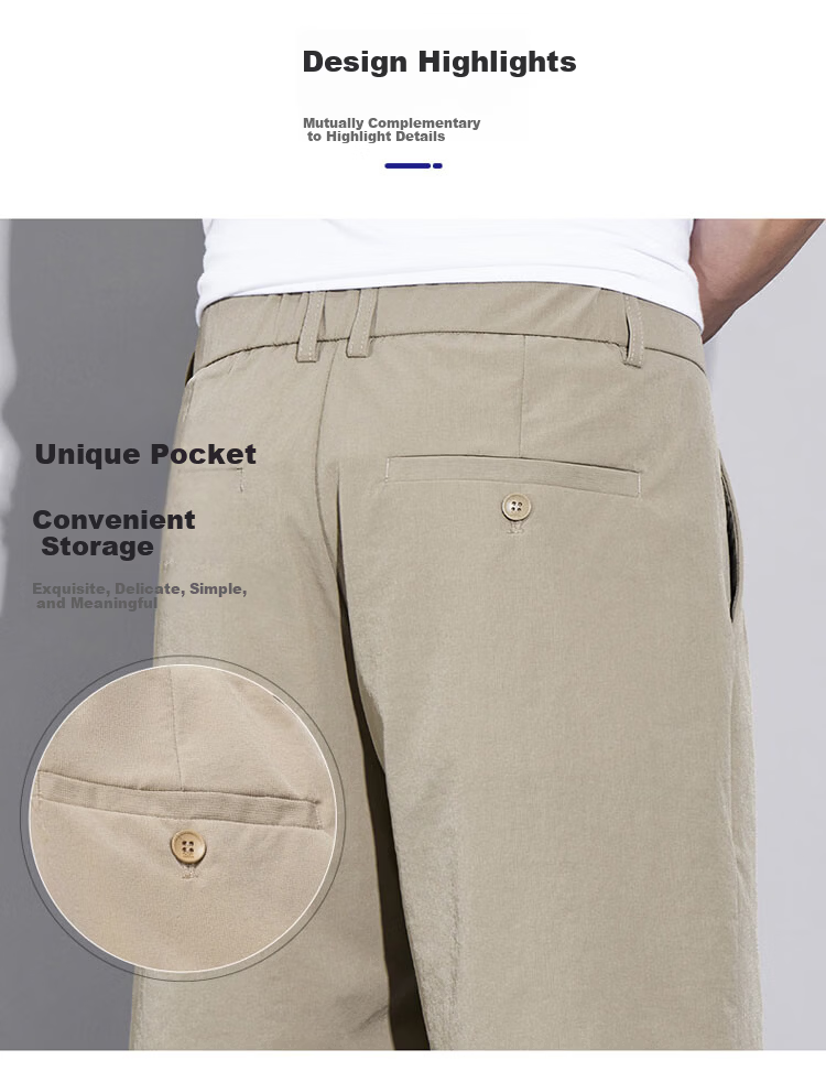 ROMON Men's Ice Silk Summer Lightweight Business Casual Five-Point Straight-Leg Suit Shorts Khaki M 3