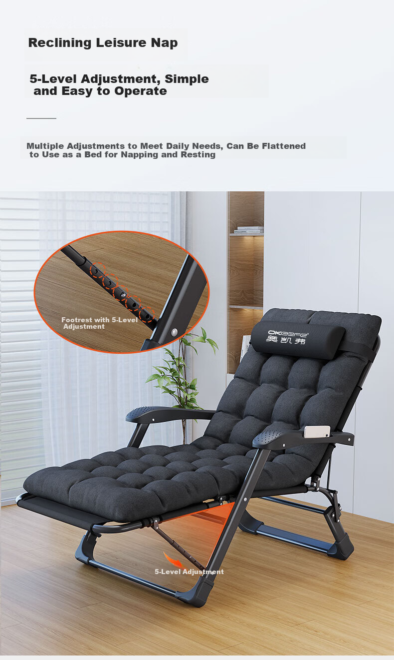 OKeefe Folding Bed Recliner Office Nap Chair Single Bed Nap Chair Care Bed Outdoor Camp Bed with Thickened Cotton Mat 11