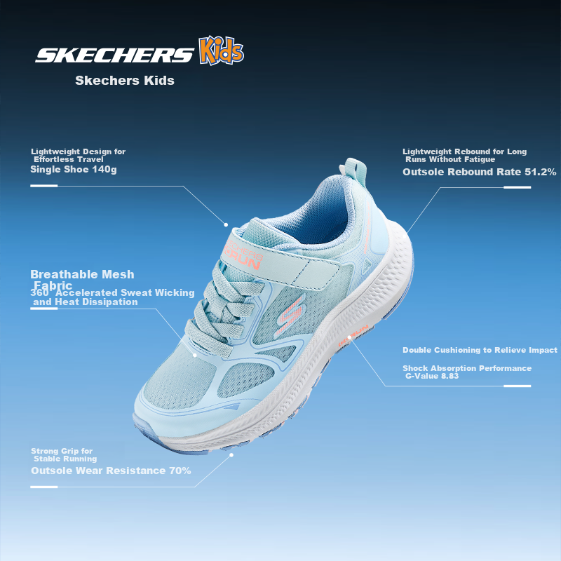 Skechers Cheetah Running Shoes 2.0 Girls Lightweight Shock Absorption Kids Student Running Shoes 319095L