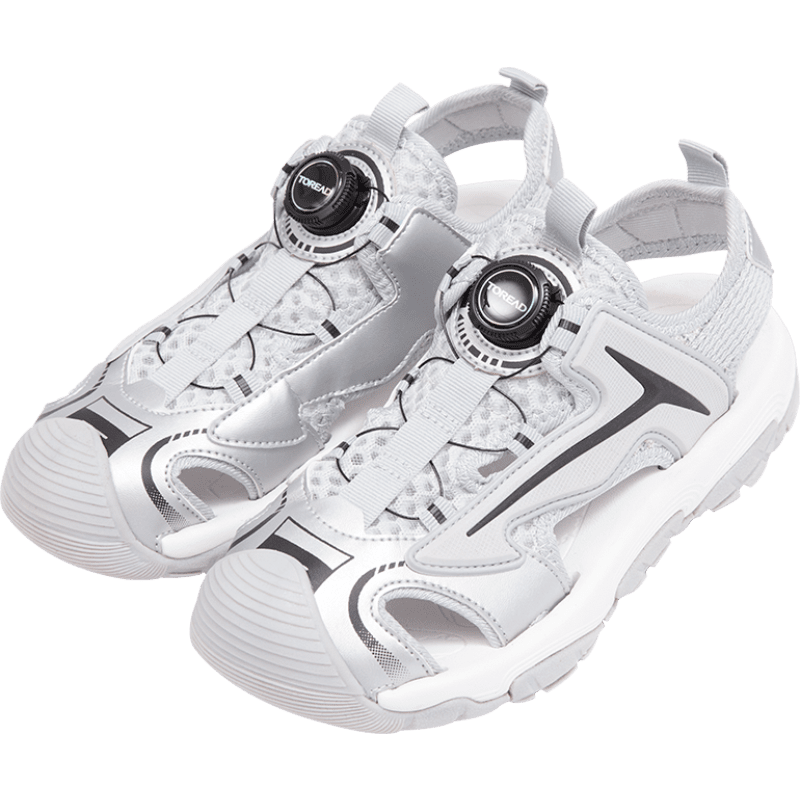 TOREAD Kids Sandals Boys Girls Summer Non-slip Closed-toe Beach Shoes Silver Gray Size 37