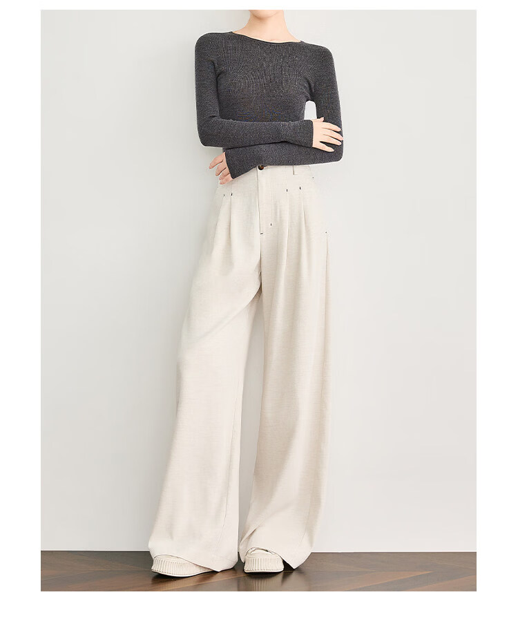 FAESSLIN Urban Old Money Style White Linen Summer Slim Wide-Leg Casual Pants for Women 41