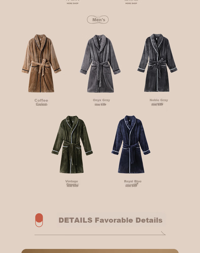 FENTENG Autumn Winter New Thickened Flannel Couple's Long Coral Fleece Bathrobe Men's Pajamas Homewear 25
