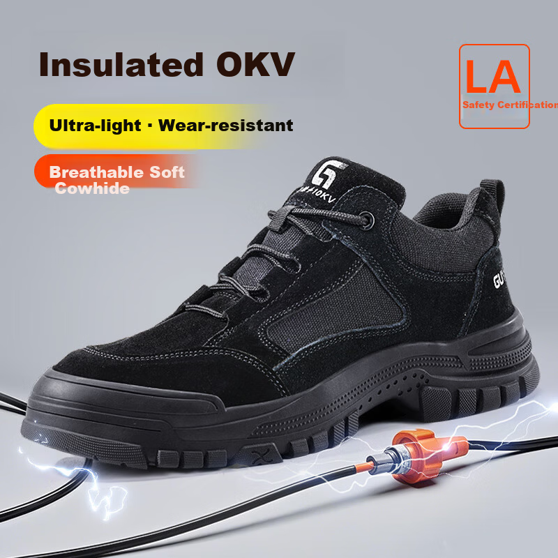 GUYISA Men's Breathable Electrical Insulation 10KV Anti-Smash Anti-Puncture Lightweight Durable Safety Work Shoes 5115BKV Size 40