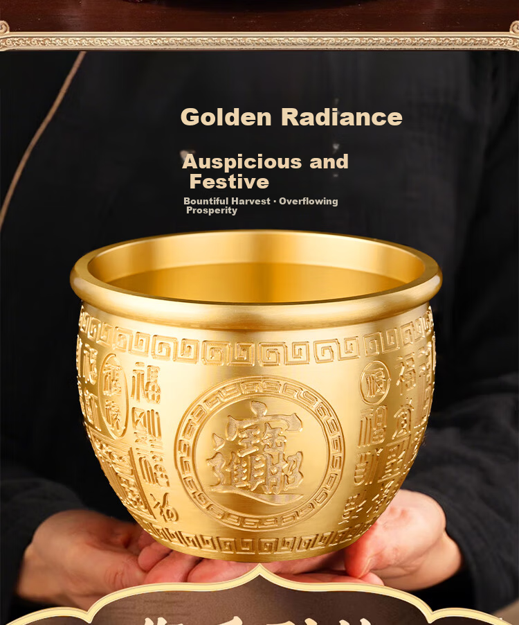 Bin Yue Brass Baifu Jar Brass Rice Jar Refrigerator Ornament Copper Treasure Basin Money Saving Jar Wealth Accumulation Jar Copper Fortune Ornament 2