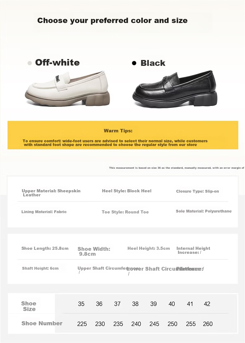 Eierkang Women's Spring Autumn Lambskin Comfortable Loafers Large Size British Style Small Leather Shoes 26528W Off-White 40 6