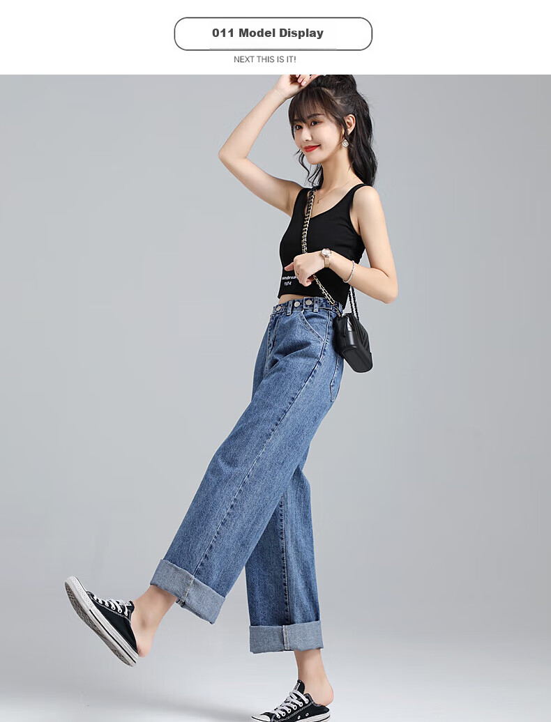 Pierre Cardin Jeans, Winter Heightening And Slimming, Korean-Style Versatile High-Waist Tummy Control Wide-Leg Straight Pants, Women's Vintage Blue XL 6