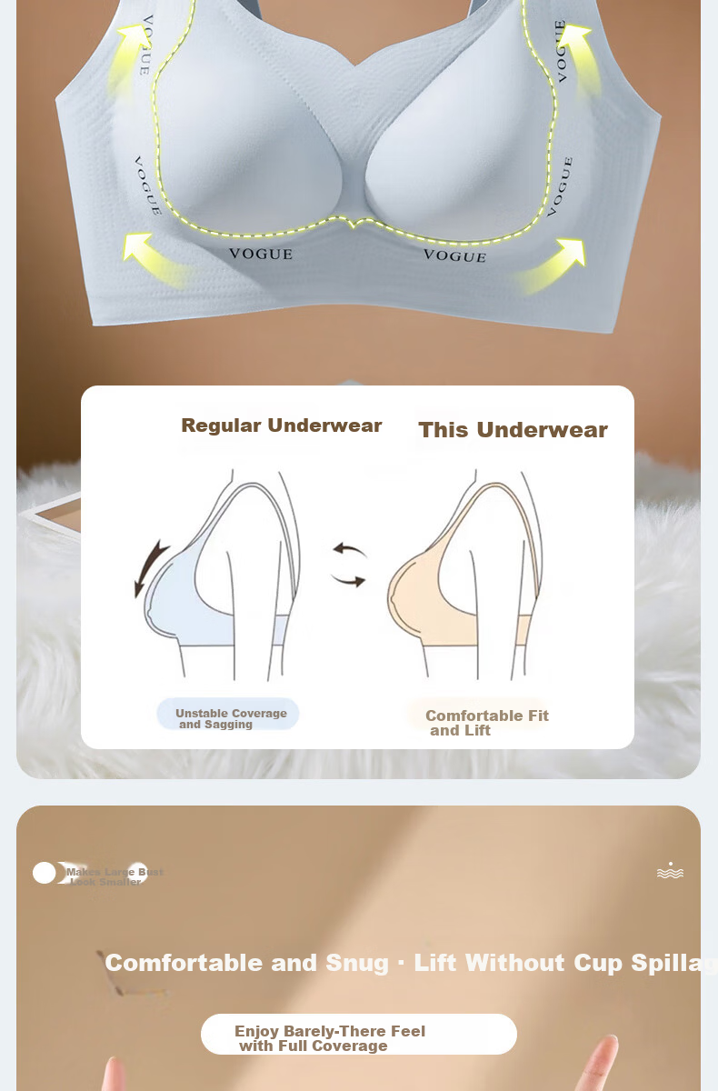 Urban Beauty Large Bust Minimizing Bra for Women, Push-Up, Anti-Sagging, Adjustable, Wireless, Thin, Plus Size, Seamless Underwear 6