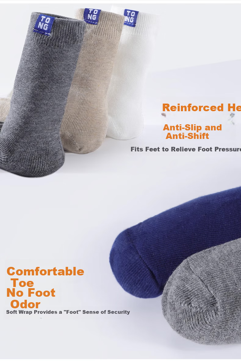 Hzasz 【5 Pairs】Youth Black Pure Cotton Socks Spring and Autumn Full Cotton Middle School Boys Large Kids Sports Long Socks 5