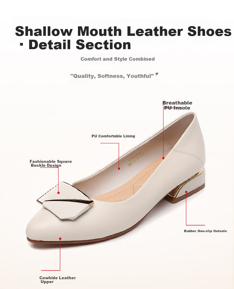 Red Dragonfly Women's Chunky Heel Pointed Toe Shallow Mouth Professional Work Leather Mid Heel Pumps WFB233882 2