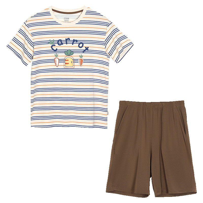 Hodohome Boys' Modal Pullover Short Sleeve and Shorts Pajama Set, Soft, Stretchy, Breathable Striped Loungewear, Store Same Style