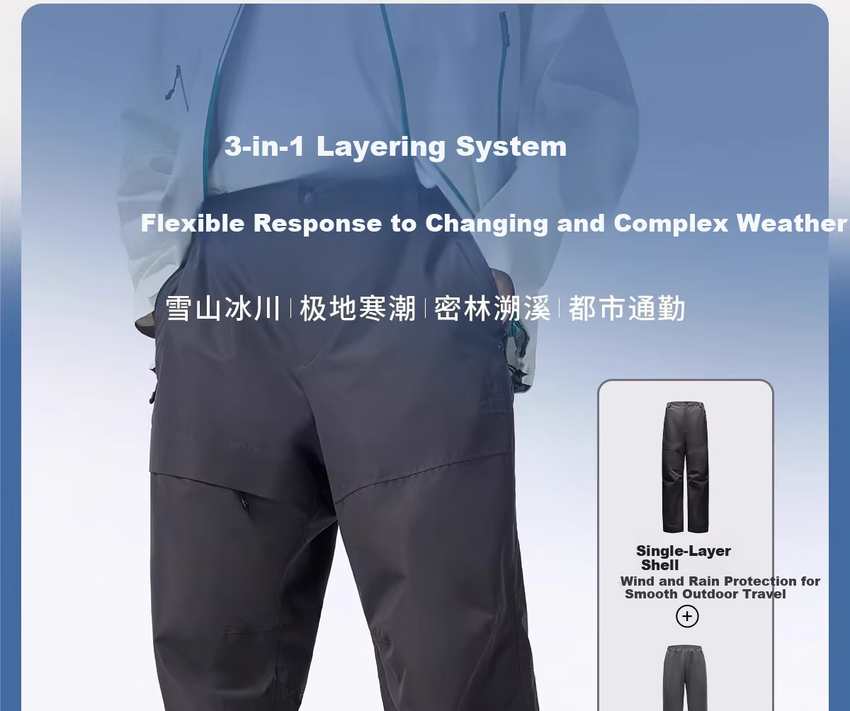 CAMEL Men's Outdoor 3-in-1 Windproof Waterproof Fleece Lined High Breathability Anti-Hypothermia Mountaineering Pants Women M 3