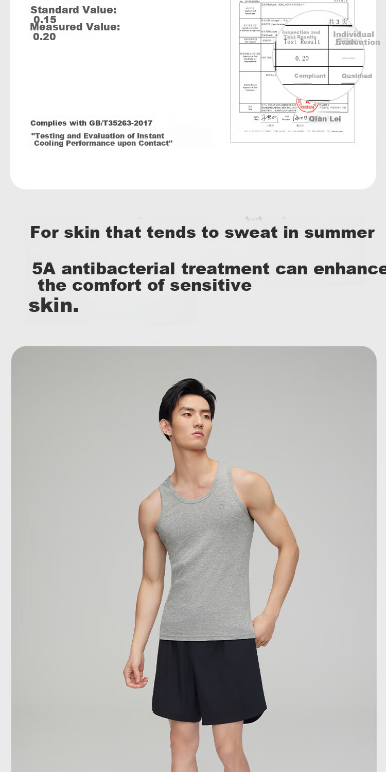 HLA 【Zui Huxi-Air7】Men's Sleeveless Cotton Vest 95% Cotton Basic Thin Undershirt 3