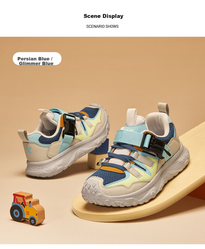 Xtep Kids Boys Magnetic Buckle Casual Shoes Leather Mesh Sports Shoes Persian Blue/Glow Blue Size 33 12
