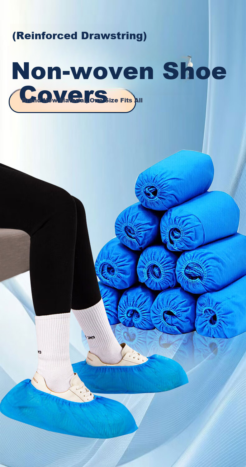 Laobaojia Disposable Non-Woven Shoe Covers Dustproof Non-Slip Foot Covers One Size Blue 400g 100pcs 1