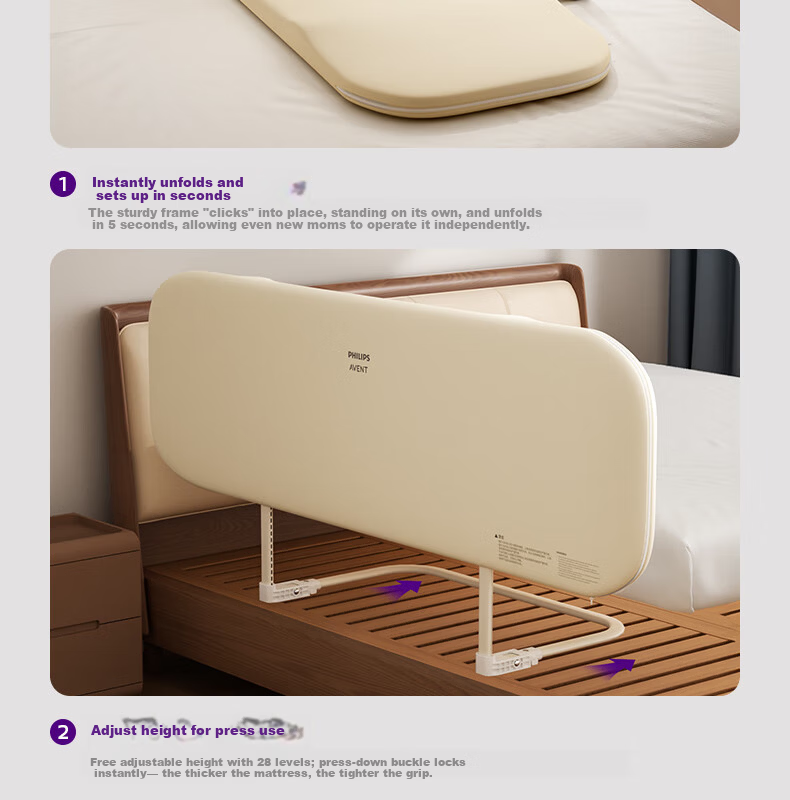 Philips Avent Baby Crib Safety Rail Bed Guard No Installation Anti-Fall Side Bed Rail 1.8M 13