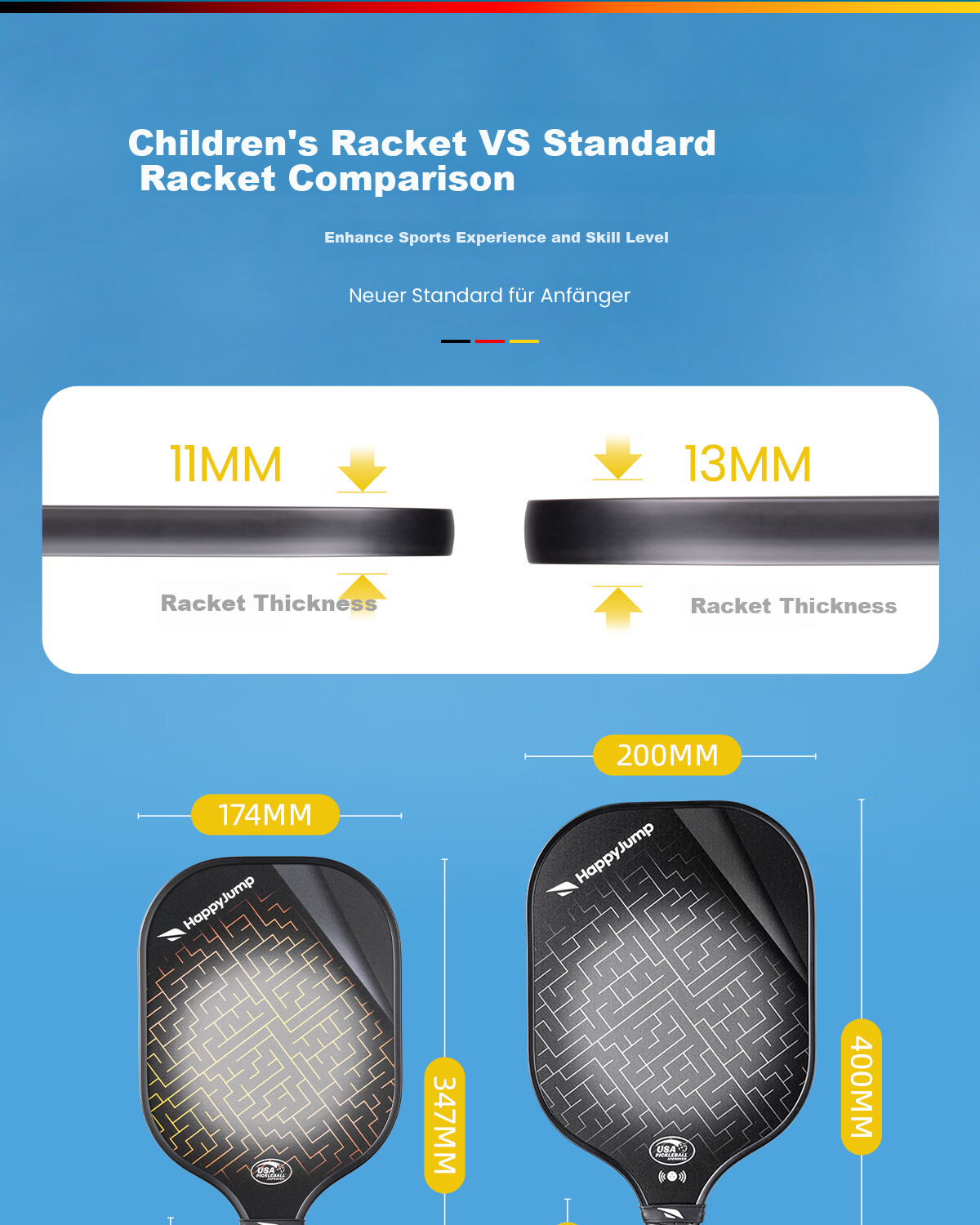HiJump (Germany) Pickleball Paddle Set for Kids and Parents Beginner Entry-Level Carbon Fiber Paddle 8